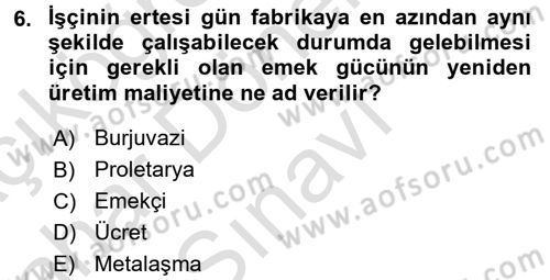 Toplumsal Tabakalaşma ve Eşitsizlik Dersi 2016 - 2017 Yılı (Final) Dönem Sonu Sınav Soruları 6. Soru