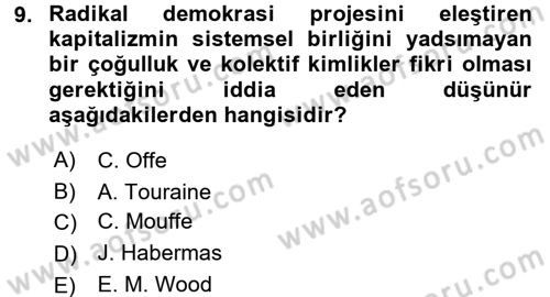 Toplumsal Tabakalaşma ve Eşitsizlik Dersi 2016 - 2017 Yılı (Final) Dönem Sonu Sınav Soruları 9. Soru