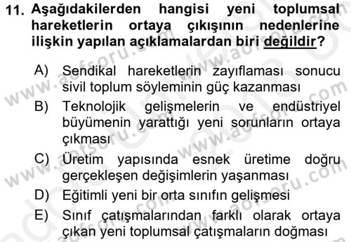 Toplumsal Tabakalaşma ve Eşitsizlik Dersi 2017 - 2018 Yılı 3 Ders Sınav Soruları 11. Soru