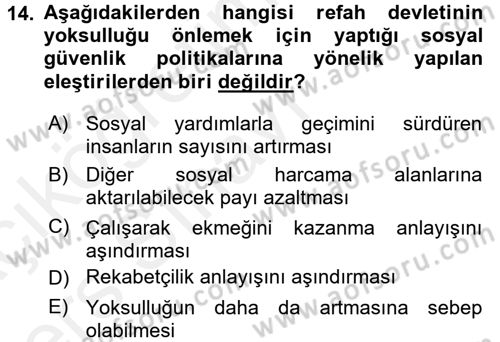 Toplumsal Tabakalaşma ve Eşitsizlik Dersi 2017 - 2018 Yılı 3 Ders Sınav Soruları 14. Soru