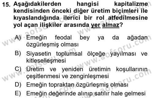 Toplumsal Tabakalaşma ve Eşitsizlik Dersi 2017 - 2018 Yılı 3 Ders Sınav Soruları 15. Soru