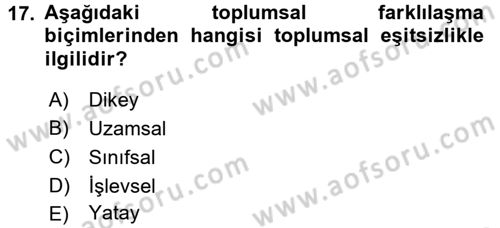 Toplumsal Tabakalaşma ve Eşitsizlik Dersi 2017 - 2018 Yılı 3 Ders Sınav Soruları 17. Soru