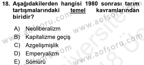 Toplumsal Tabakalaşma ve Eşitsizlik Dersi 2017 - 2018 Yılı 3 Ders Sınav Soruları 18. Soru