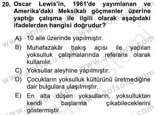 Toplumsal Tabakalaşma ve Eşitsizlik Dersi 2017 - 2018 Yılı 3 Ders Sınav Soruları 20. Soru