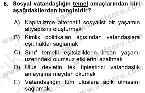 Toplumsal Tabakalaşma ve Eşitsizlik Dersi 2017 - 2018 Yılı 3 Ders Sınav Soruları 6. Soru