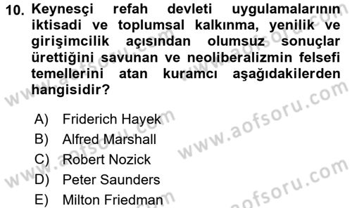 Toplumsal Tabakalaşma ve Eşitsizlik Dersi 2017 - 2018 Yılı (Vize) Ara Sınav Soruları 10. Soru