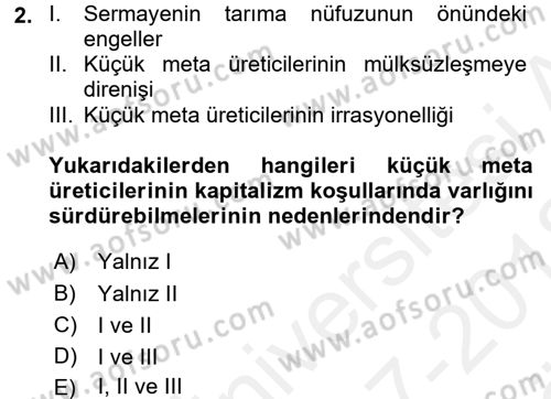 Toplumsal Tabakalaşma ve Eşitsizlik Dersi 2017 - 2018 Yılı (Vize) Ara Sınav Soruları 2. Soru