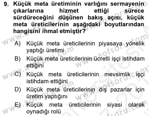 Toplumsal Tabakalaşma ve Eşitsizlik Dersi 2017 - 2018 Yılı (Vize) Ara Sınav Soruları 9. Soru