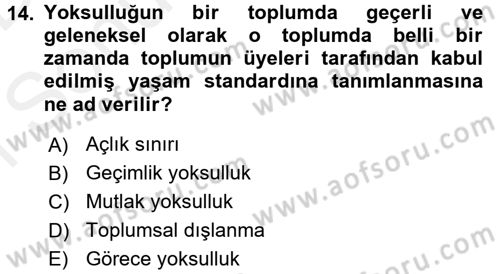 Toplumsal Tabakalaşma ve Eşitsizlik Dersi 2017 - 2018 Yılı (Final) Dönem Sonu Sınav Soruları 14. Soru