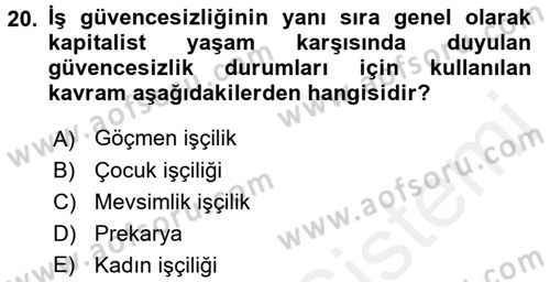 Toplumsal Tabakalaşma ve Eşitsizlik Dersi 2017 - 2018 Yılı (Final) Dönem Sonu Sınav Soruları 20. Soru