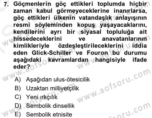 Toplumsal Tabakalaşma ve Eşitsizlik Dersi 2017 - 2018 Yılı (Final) Dönem Sonu Sınav Soruları 7. Soru