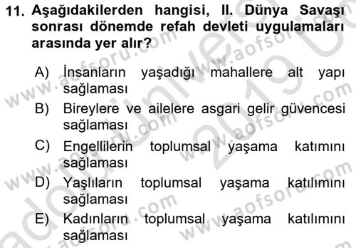 Toplumsal Tabakalaşma ve Eşitsizlik Dersi 2018 - 2019 Yılı 3 Ders Sınav Soruları 11. Soru