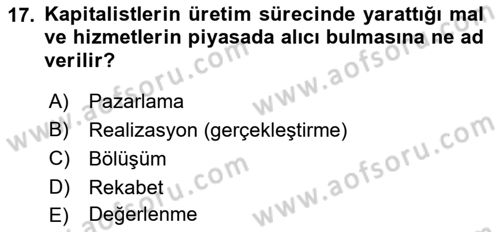 Toplumsal Tabakalaşma ve Eşitsizlik Dersi 2018 - 2019 Yılı 3 Ders Sınav Soruları 17. Soru