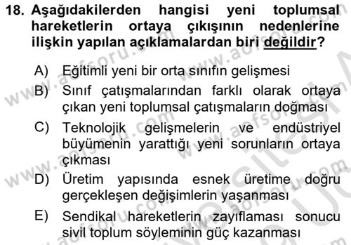 Toplumsal Tabakalaşma ve Eşitsizlik Dersi 2018 - 2019 Yılı 3 Ders Sınav Soruları 18. Soru