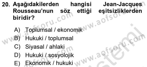 Toplumsal Tabakalaşma ve Eşitsizlik Dersi 2018 - 2019 Yılı 3 Ders Sınav Soruları 20. Soru