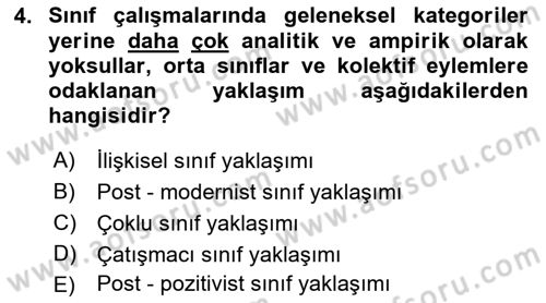 Toplumsal Tabakalaşma ve Eşitsizlik Dersi 2018 - 2019 Yılı 3 Ders Sınav Soruları 4. Soru