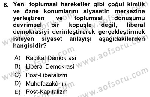 Toplumsal Tabakalaşma ve Eşitsizlik Dersi 2018 - 2019 Yılı 3 Ders Sınav Soruları 8. Soru
