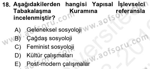 Toplumsal Tabakalaşma ve Eşitsizlik Dersi 2018 - 2019 Yılı (Vize) Ara Sınav Soruları 18. Soru