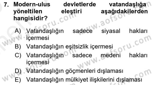 Toplumsal Tabakalaşma ve Eşitsizlik Dersi 2018 - 2019 Yılı (Vize) Ara Sınav Soruları 7. Soru