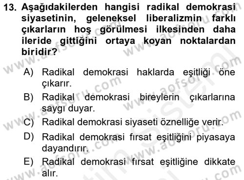Toplumsal Tabakalaşma ve Eşitsizlik Dersi 2018 - 2019 Yılı (Final) Dönem Sonu Sınav Soruları 13. Soru