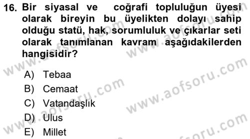 Toplumsal Tabakalaşma ve Eşitsizlik Dersi 2018 - 2019 Yılı (Final) Dönem Sonu Sınav Soruları 16. Soru