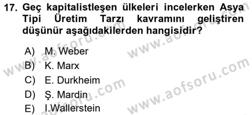 Toplumsal Tabakalaşma ve Eşitsizlik Dersi 2018 - 2019 Yılı (Final) Dönem Sonu Sınav Soruları 17. Soru