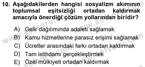 Toplumsal Tabakalaşma ve Eşitsizlik Dersi 2018 - 2019 Yılı Yaz Okulu Sınav Soruları 10. Soru