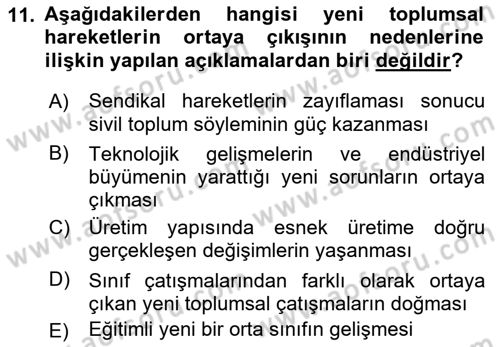 Toplumsal Tabakalaşma ve Eşitsizlik Dersi 2018 - 2019 Yılı Yaz Okulu Sınav Soruları 11. Soru
