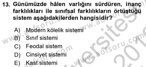Toplumsal Tabakalaşma ve Eşitsizlik Dersi 2018 - 2019 Yılı Yaz Okulu Sınav Soruları 13. Soru