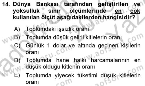 Toplumsal Tabakalaşma ve Eşitsizlik Dersi 2018 - 2019 Yılı Yaz Okulu Sınav Soruları 14. Soru
