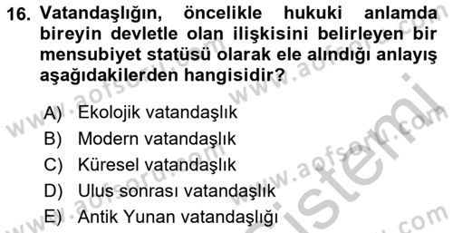 Toplumsal Tabakalaşma ve Eşitsizlik Dersi 2018 - 2019 Yılı Yaz Okulu Sınav Soruları 16. Soru