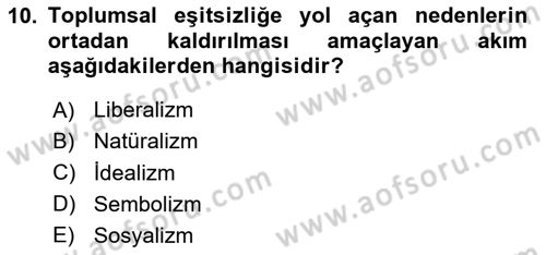 Toplumsal Tabakalaşma ve Eşitsizlik Dersi 2020 - 2021 Yılı Yaz Okulu Sınav Soruları 10. Soru