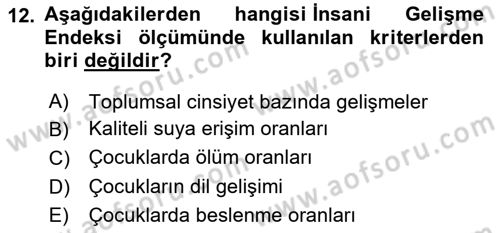 Toplumsal Tabakalaşma ve Eşitsizlik Dersi 2020 - 2021 Yılı Yaz Okulu Sınav Soruları 12. Soru