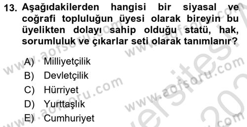 Toplumsal Tabakalaşma ve Eşitsizlik Dersi 2020 - 2021 Yılı Yaz Okulu Sınav Soruları 13. Soru