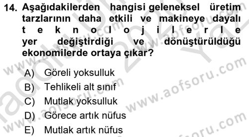 Toplumsal Tabakalaşma ve Eşitsizlik Dersi 2020 - 2021 Yılı Yaz Okulu Sınav Soruları 14. Soru