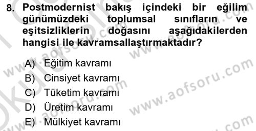 Toplumsal Tabakalaşma ve Eşitsizlik Dersi 2020 - 2021 Yılı Yaz Okulu Sınav Soruları 8. Soru