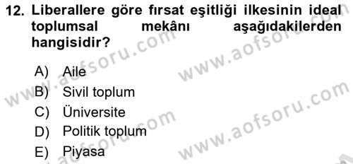 Toplumsal Tabakalaşma ve Eşitsizlik Dersi 2021 - 2022 Yılı (Vize) Ara Sınav Soruları 12. Soru
