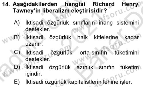 Toplumsal Tabakalaşma ve Eşitsizlik Dersi 2021 - 2022 Yılı (Vize) Ara Sınav Soruları 14. Soru