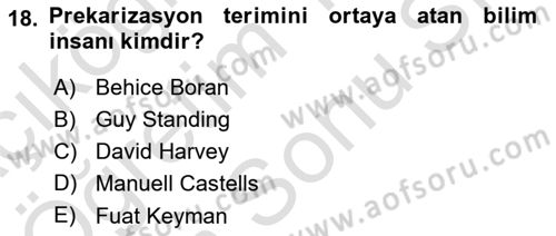 Toplumsal Tabakalaşma ve Eşitsizlik Dersi 2021 - 2022 Yılı (Final) Dönem Sonu Sınav Soruları 18. Soru
