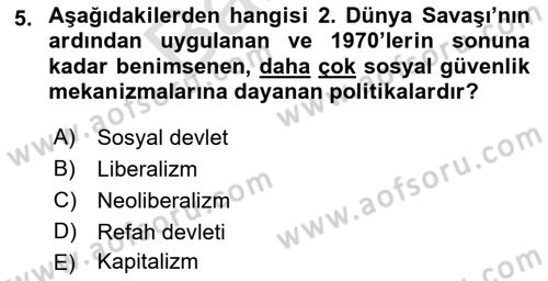 Toplumsal Tabakalaşma ve Eşitsizlik Dersi 2021 - 2022 Yılı (Final) Dönem Sonu Sınav Soruları 5. Soru