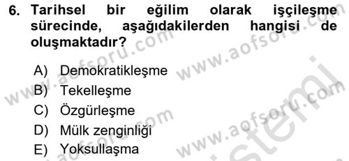 Toplumsal Tabakalaşma ve Eşitsizlik Dersi 2021 - 2022 Yılı (Final) Dönem Sonu Sınav Soruları 6. Soru