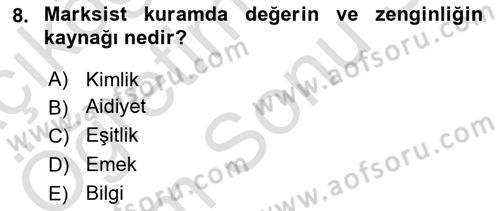 Toplumsal Tabakalaşma ve Eşitsizlik Dersi 2021 - 2022 Yılı (Final) Dönem Sonu Sınav Soruları 8. Soru