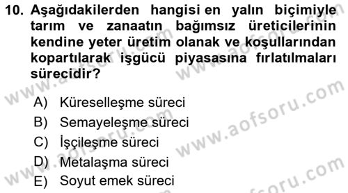 Toplumsal Tabakalaşma ve Eşitsizlik Dersi 2021 - 2022 Yılı Yaz Okulu Sınav Soruları 10. Soru