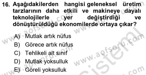 Toplumsal Tabakalaşma ve Eşitsizlik Dersi 2021 - 2022 Yılı Yaz Okulu Sınav Soruları 16. Soru