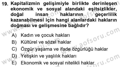 Toplumsal Tabakalaşma ve Eşitsizlik Dersi 2021 - 2022 Yılı Yaz Okulu Sınav Soruları 19. Soru