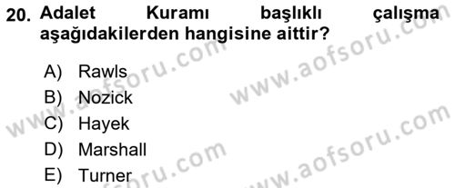 Toplumsal Tabakalaşma ve Eşitsizlik Dersi 2021 - 2022 Yılı Yaz Okulu Sınav Soruları 20. Soru