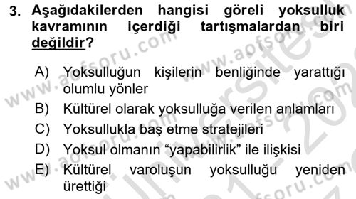 Toplumsal Tabakalaşma ve Eşitsizlik Dersi 2021 - 2022 Yılı Yaz Okulu Sınav Soruları 3. Soru
