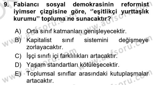 Toplumsal Tabakalaşma ve Eşitsizlik Dersi 2021 - 2022 Yılı Yaz Okulu Sınav Soruları 9. Soru