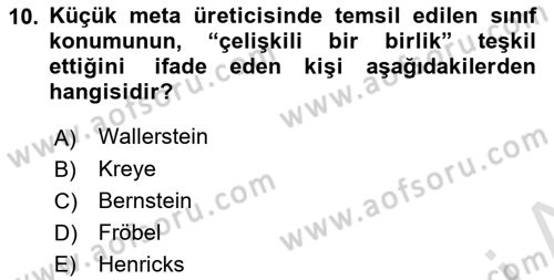 Toplumsal Tabakalaşma ve Eşitsizlik Dersi 2022 - 2023 Yılı Yaz Okulu Sınav Soruları 10. Soru