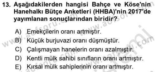 Toplumsal Tabakalaşma ve Eşitsizlik Dersi 2022 - 2023 Yılı Yaz Okulu Sınav Soruları 13. Soru